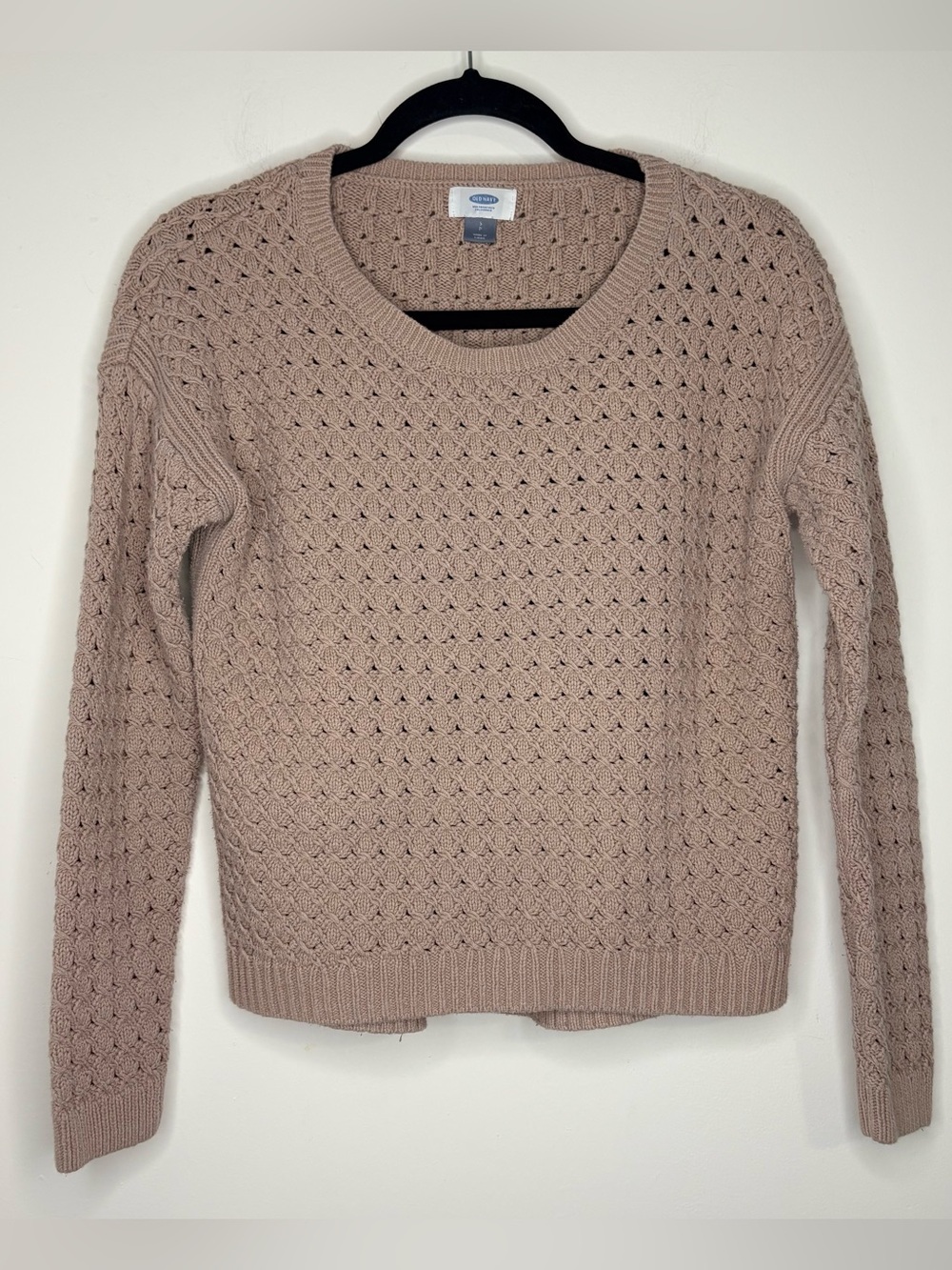 Old Navy Cream Textured Cable-Knit Crewneck Sweater Size Small
